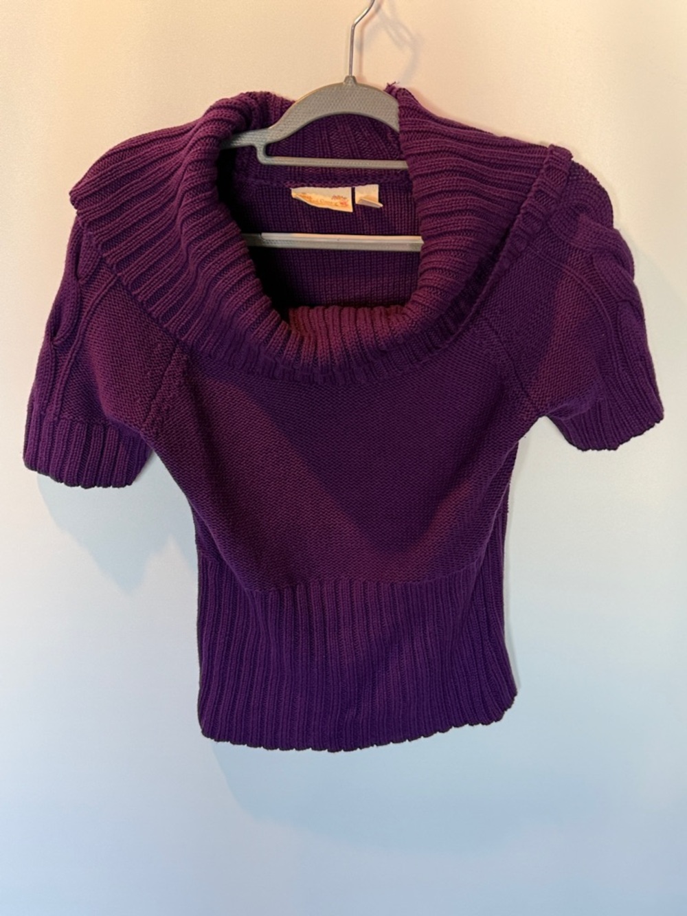 Red Camel Deep Purple Short-Sleeve Cowl Neck Sweater